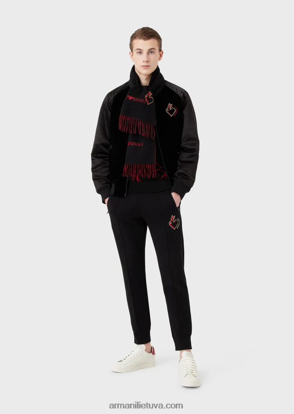 vyrų juodas Armani Nekaltos vilnos megztinis su žakardo triušio logotipu 02482X1248