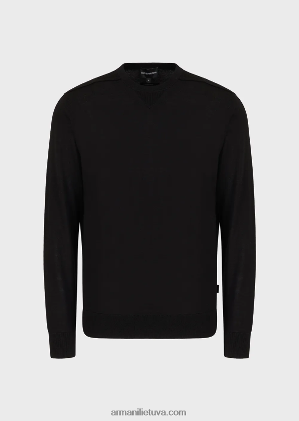 vyrų juodas Armani Vilnos ir liocelio mišinio džemperis su kaklu 02482X1273