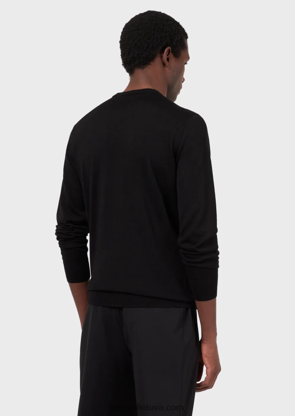 vyrų juodas Armani Vilnos ir liocelio mišinio džemperis su kaklu 02482X1273