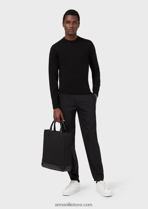 vyrų juodas Armani Vilnos ir liocelio mišinio džemperis su kaklu 02482X1273