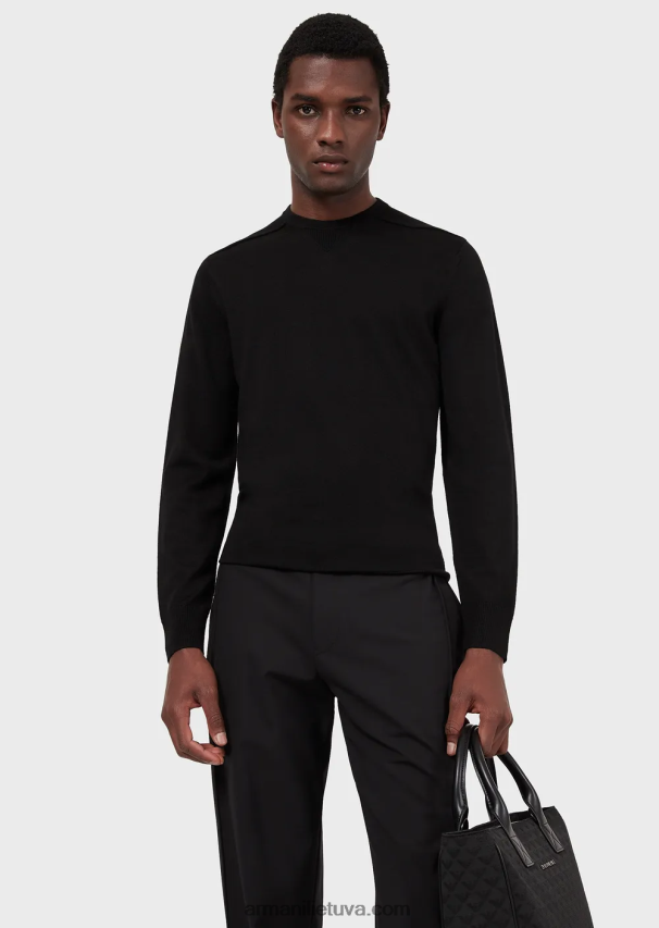 vyrų juodas Armani Vilnos ir liocelio mišinio džemperis su kaklu 02482X1273