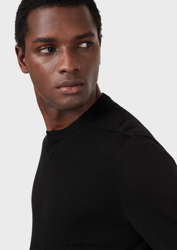 vyrų juodas Armani Vilnos ir liocelio mišinio džemperis su kaklu 02482X1273