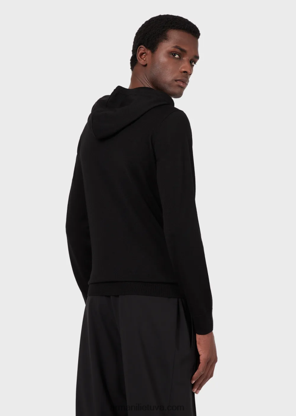 vyrų juodas Armani Vilnos ir liocelio mišinio megztinis su gobtuvu 02482X1279