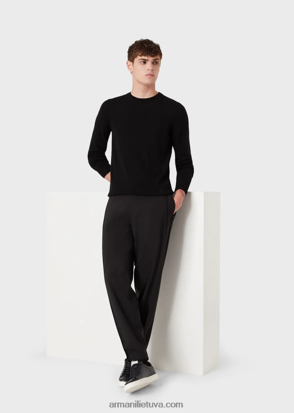 vyrų juodas Armani gryno kašmyro džemperis su kaklu 02482X1266