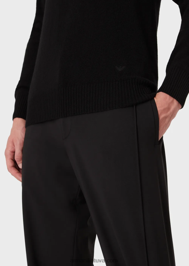 vyrų juodas Armani gryno kašmyro megztinis V formos iškirpte 02482X1269