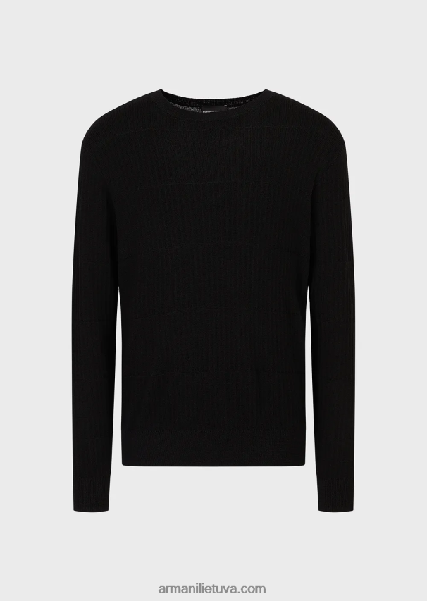 vyrų juodas Armani grynos vilnos megztinis su geometriniu žakardo motyvu 02482X1245