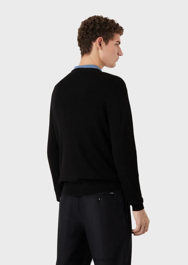 vyrų juodas Armani grynos vilnos megztinis su geometriniu žakardo motyvu 02482X1245