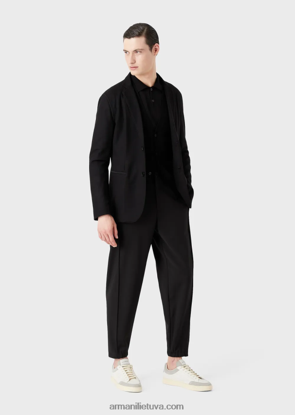 vyrų juodas Armani paprasto megzto grynos vilnos megztinis V formos iškirpte 02482X1280