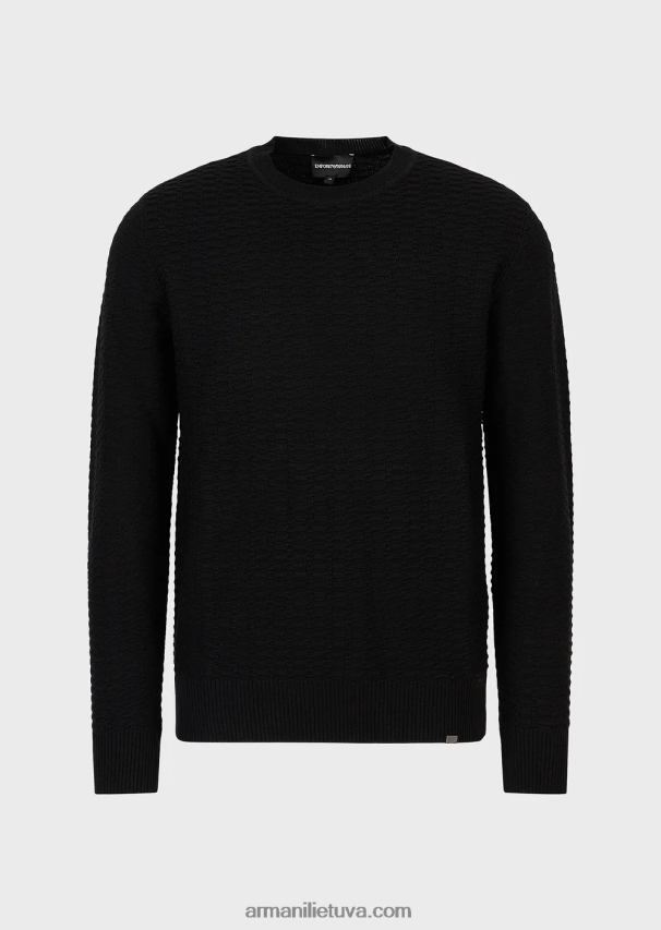 vyrų juodas Armani raštuotas dygsnio vilnos ir liocelio mišinio megztinis 02482X1230
