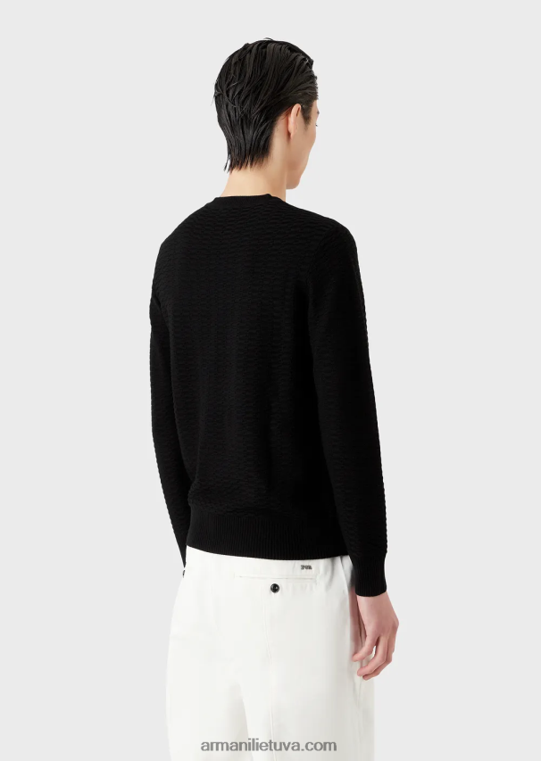 vyrų juodas Armani raštuotas dygsnio vilnos ir liocelio mišinio megztinis 02482X1230