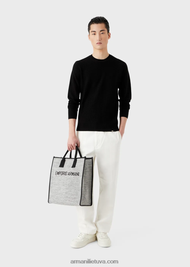 vyrų juodas Armani raštuotas dygsnio vilnos ir liocelio mišinio megztinis 02482X1230