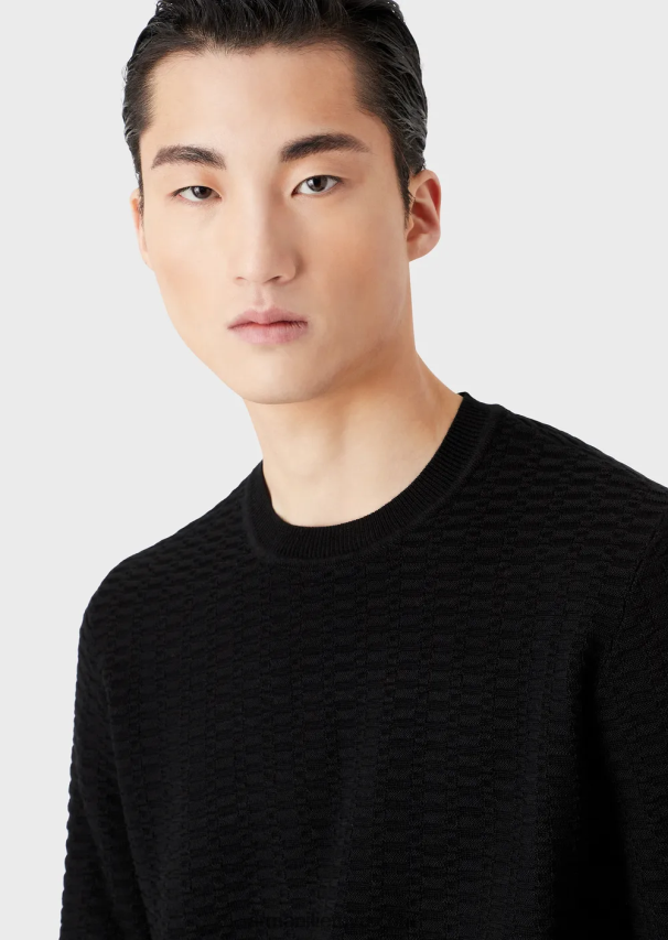 vyrų juodas Armani raštuotas dygsnio vilnos ir liocelio mišinio megztinis 02482X1230