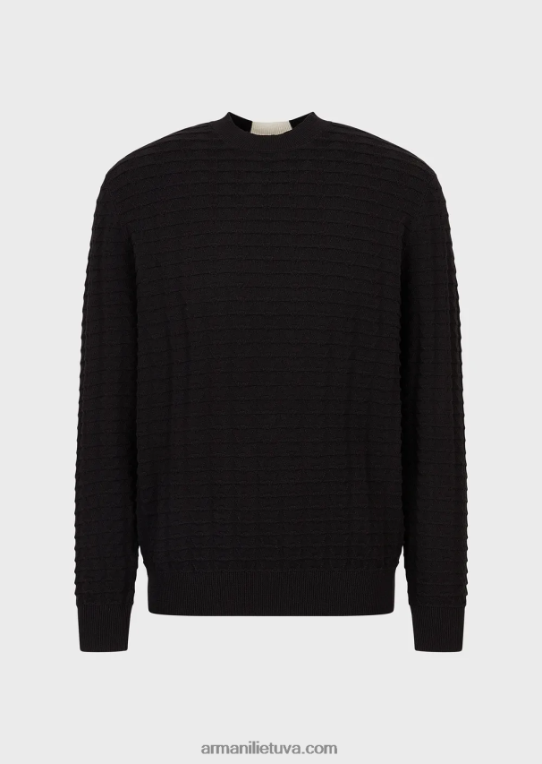 vyrų juodas Armani tekstūruotas megztinis su 3D efekto raštu 02482X1242
