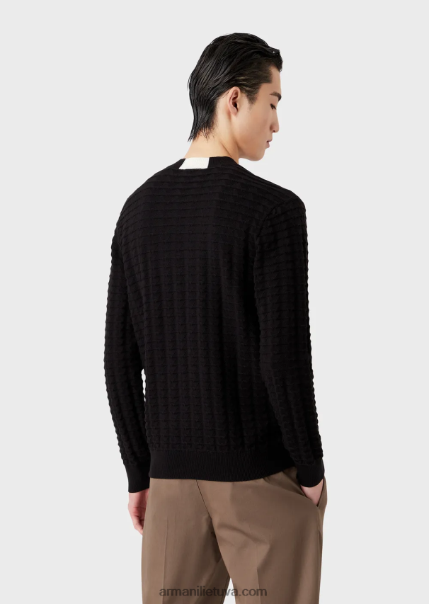 vyrų juodas Armani tekstūruotas megztinis su 3D efekto raštu 02482X1242