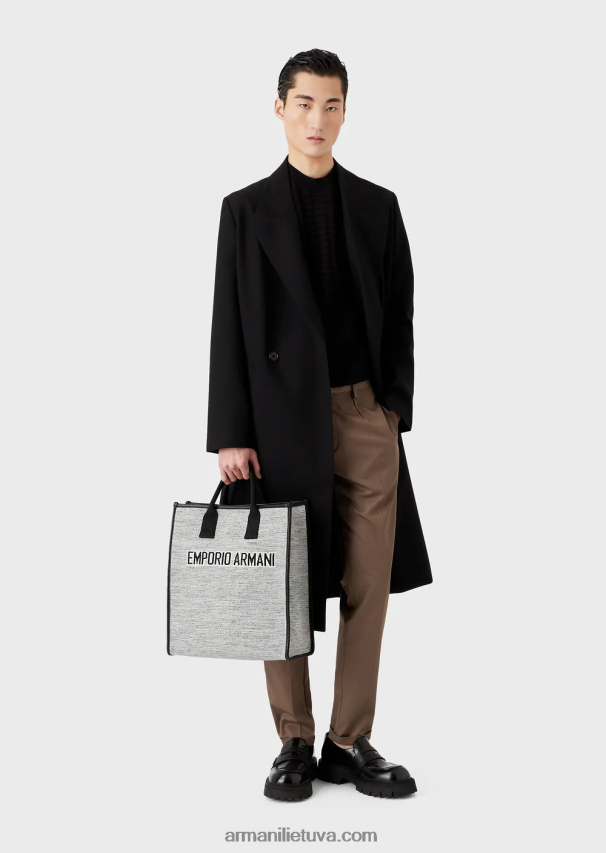 vyrų juodas Armani tekstūruotas megztinis su 3D efekto raštu 02482X1242