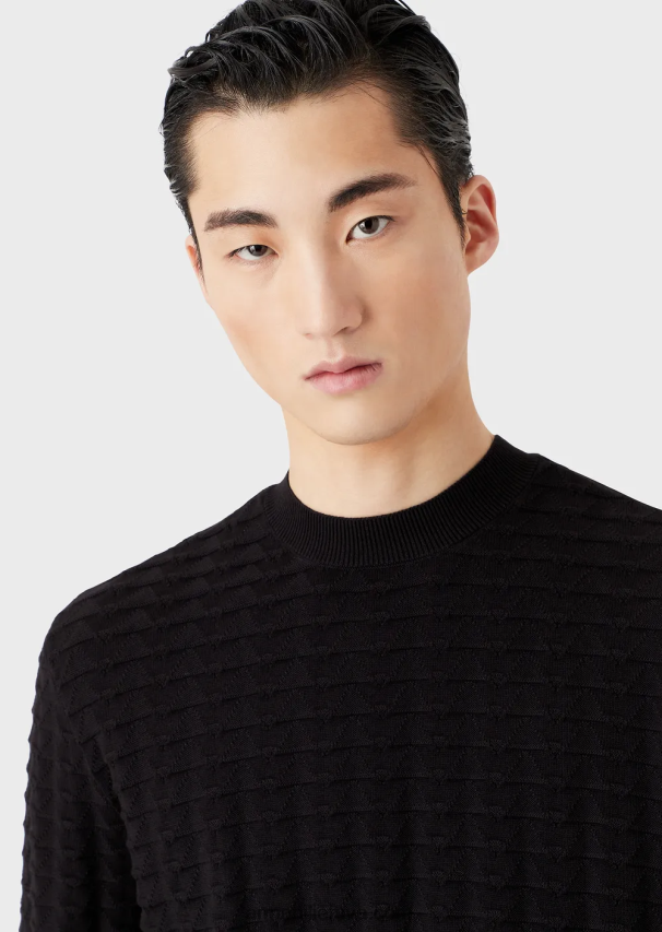 vyrų juodas Armani tekstūruotas megztinis su 3D efekto raštu 02482X1242