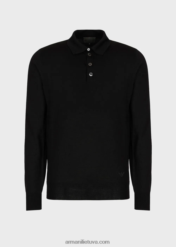 vyrų juodas Armani vilnonis megztinis su polo apykakle 02482X1276