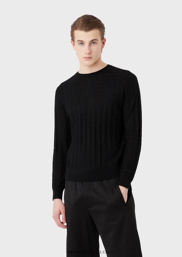 vyrų juodas Armani vilnos džemperis su skaliko danties motyvu 02482X1239