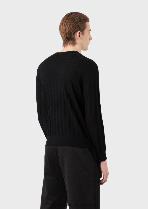 vyrų juodas Armani vilnos džemperis su skaliko danties motyvu 02482X1239