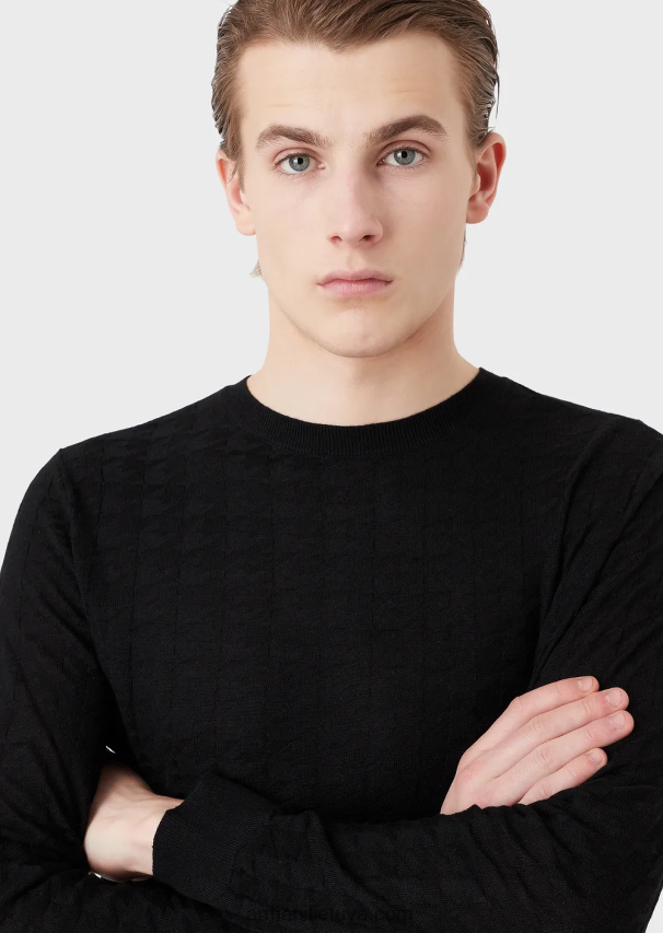 vyrų juodas Armani vilnos džemperis su skaliko danties motyvu 02482X1239