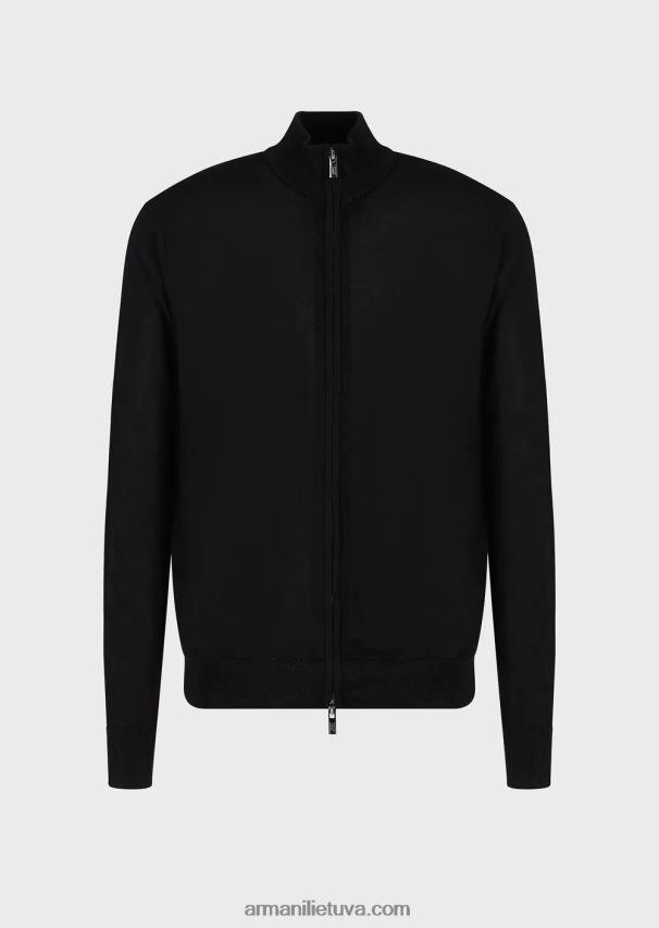 vyrų juodas Armani vilnos megztinis su pilnai užtrauktuku 02482X1271