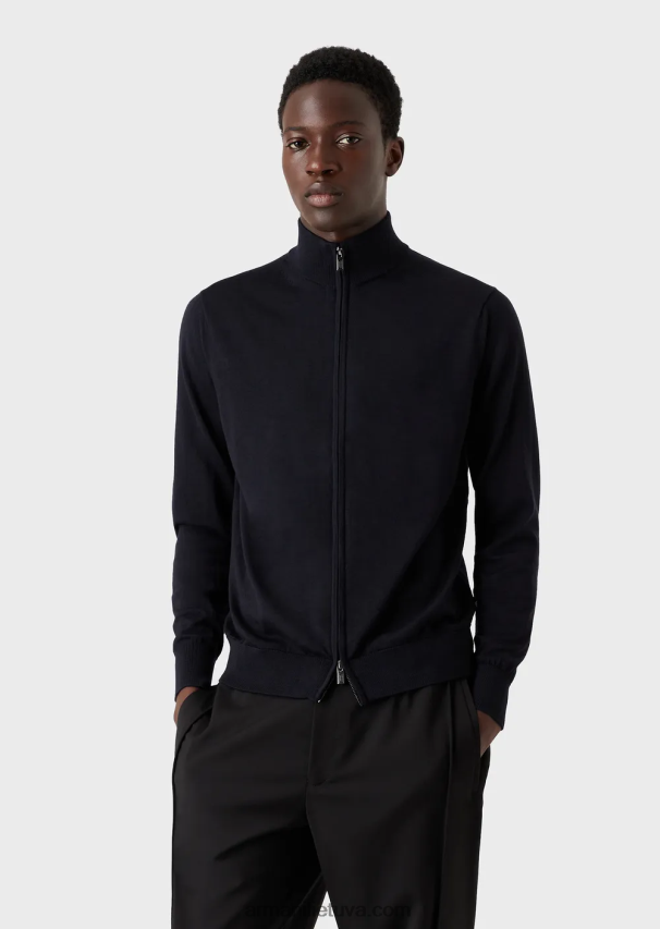 vyrų juodas Armani vilnos megztinis su pilnai užtrauktuku 02482X1271