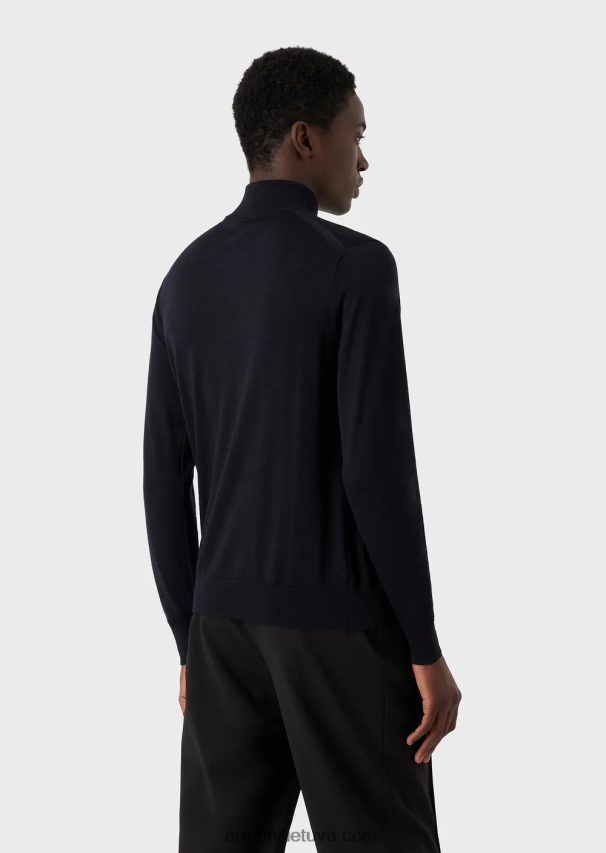 vyrų juodas Armani vilnos megztinis su pilnai užtrauktuku 02482X1271