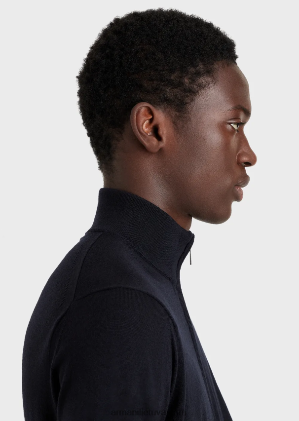 vyrų juodas Armani vilnos megztinis su pilnai užtrauktuku 02482X1271