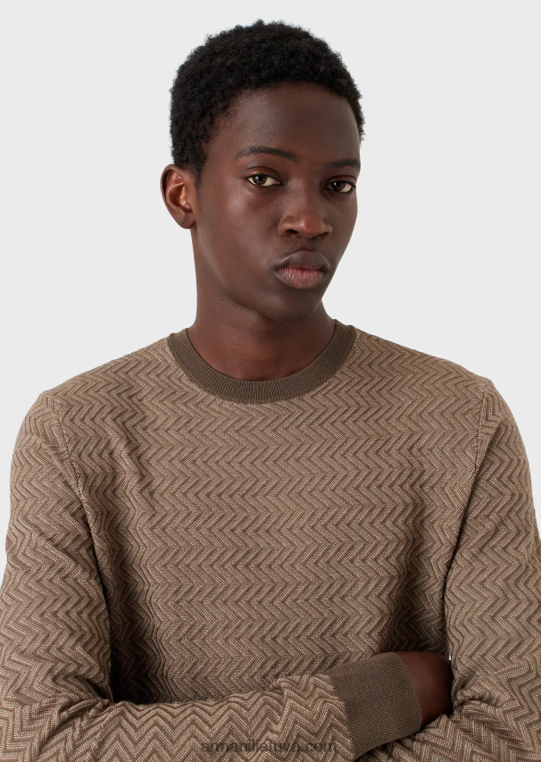 vyrų karinė žalia Armani vilnos džemperis su žakardo ševrono motyvais 02482X1233