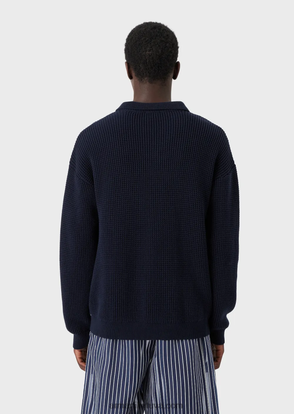 vyrų mėlyna Armani angliškas šonkaulių megztinis su akute ant peties 02482X1257