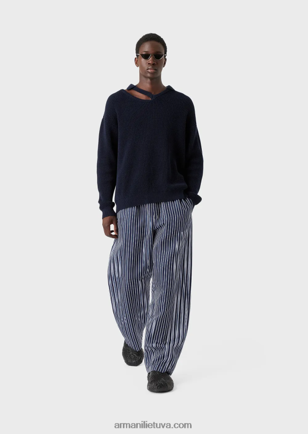 vyrų mėlyna Armani angliškas šonkaulių megztinis su akute ant peties 02482X1257