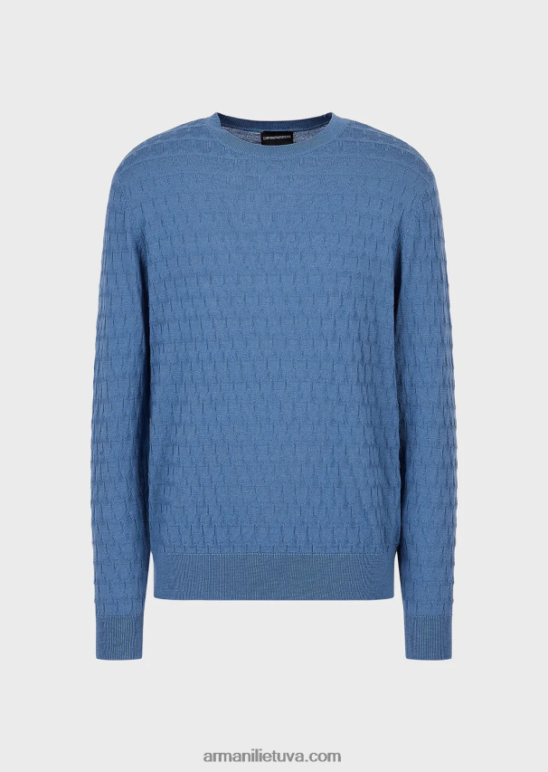vyrų mėlyna Armani grynos vilnos megztinis su geometriniu žakardo motyvu 02482X1246