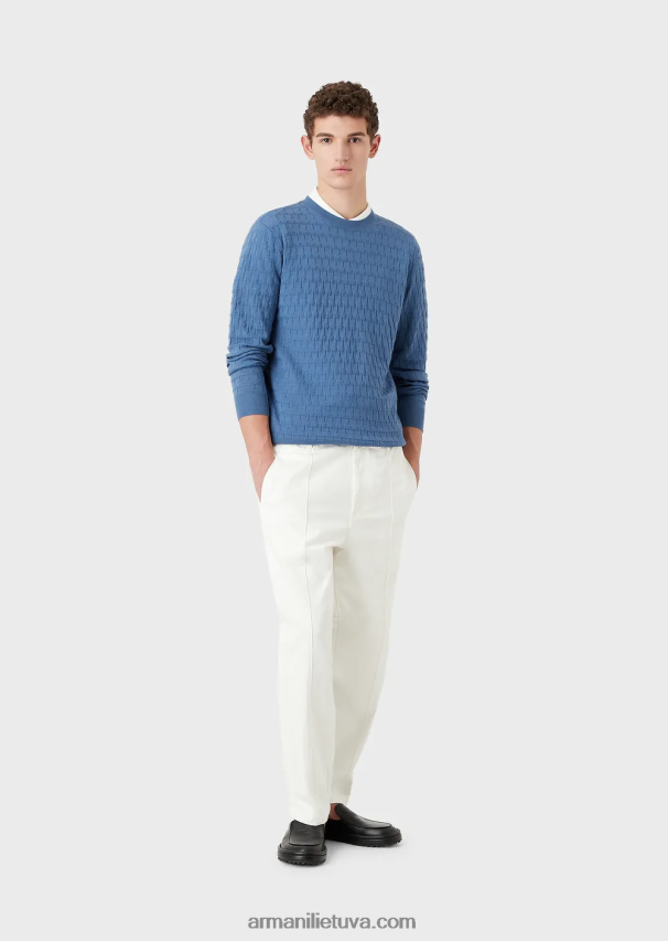 vyrų mėlyna Armani grynos vilnos megztinis su geometriniu žakardo motyvu 02482X1246
