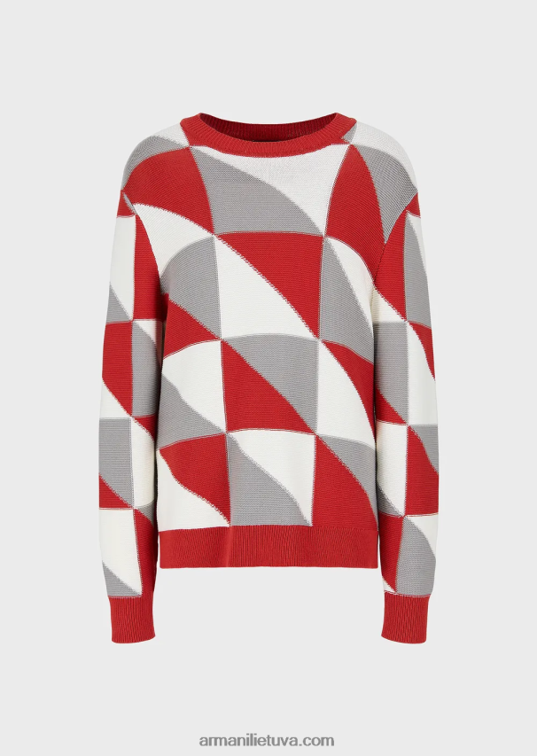 vyrų modelis Armani džemperis su kratinio efekto patikrinimo intarsija 02482X1264