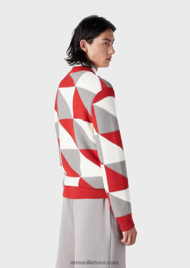 vyrų modelis Armani džemperis su kratinio efekto patikrinimo intarsija 02482X1264