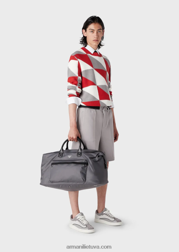 vyrų modelis Armani džemperis su kratinio efekto patikrinimo intarsija 02482X1264