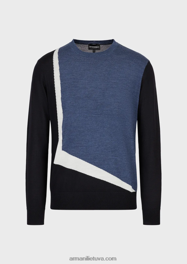 vyrų modelis Armani nekaltos vilnos megztinis su kontrastinga intarsija 02482X1228