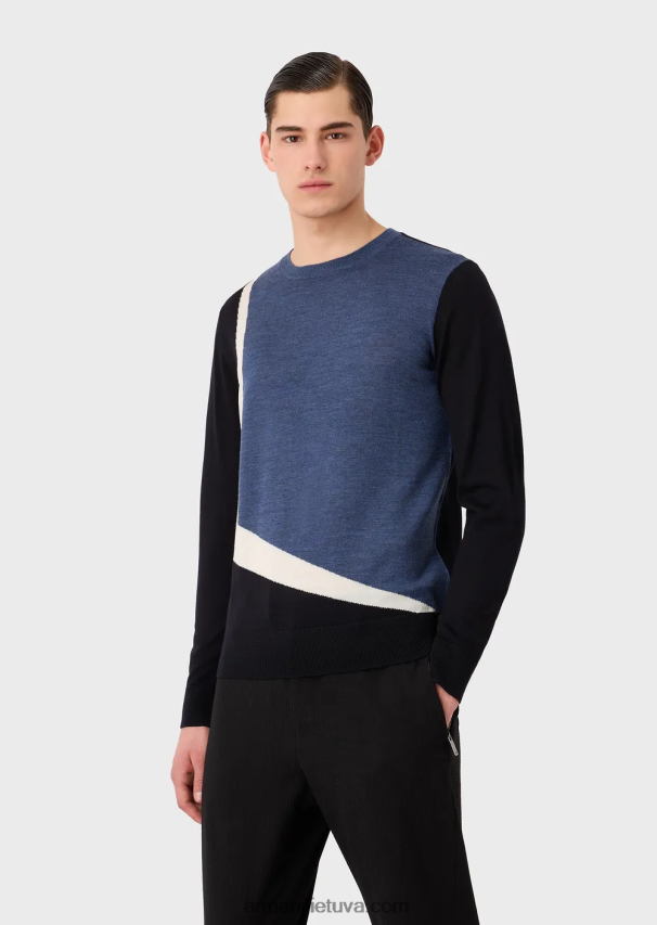 vyrų modelis Armani nekaltos vilnos megztinis su kontrastinga intarsija 02482X1228