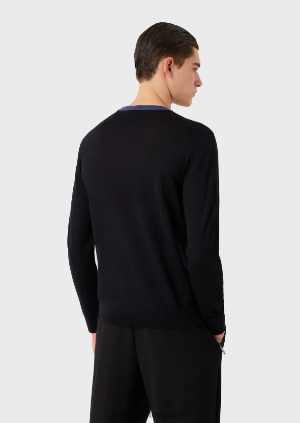 vyrų modelis Armani nekaltos vilnos megztinis su kontrastinga intarsija 02482X1228