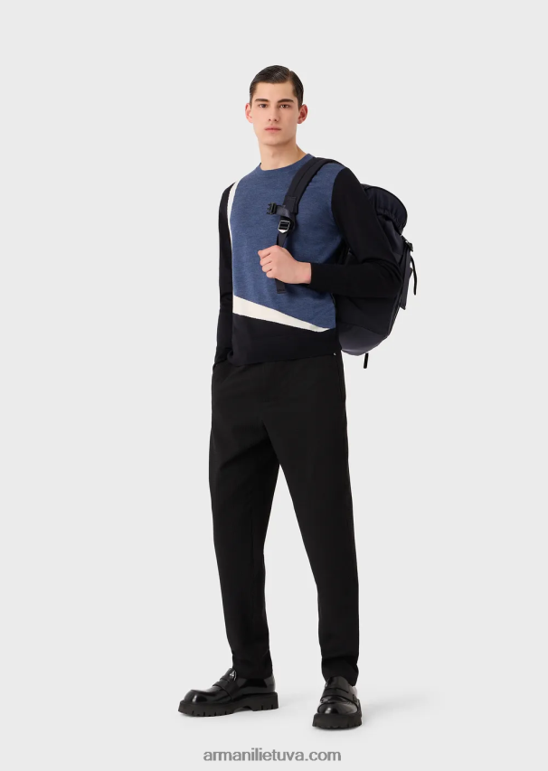 vyrų modelis Armani nekaltos vilnos megztinis su kontrastinga intarsija 02482X1228