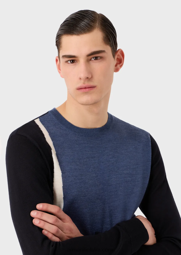 vyrų modelis Armani nekaltos vilnos megztinis su kontrastinga intarsija 02482X1228