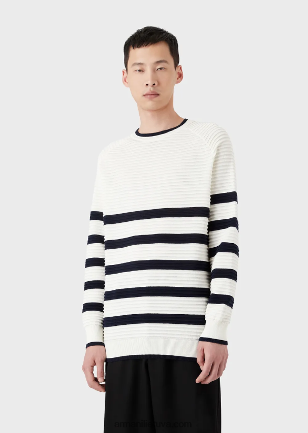 vyrų pieno baltumo Armani dryžuotas Osmanų džemperis 02482X1213