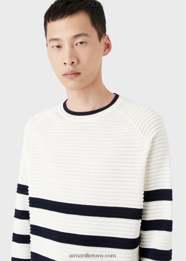 vyrų pieno baltumo Armani dryžuotas Osmanų džemperis 02482X1213