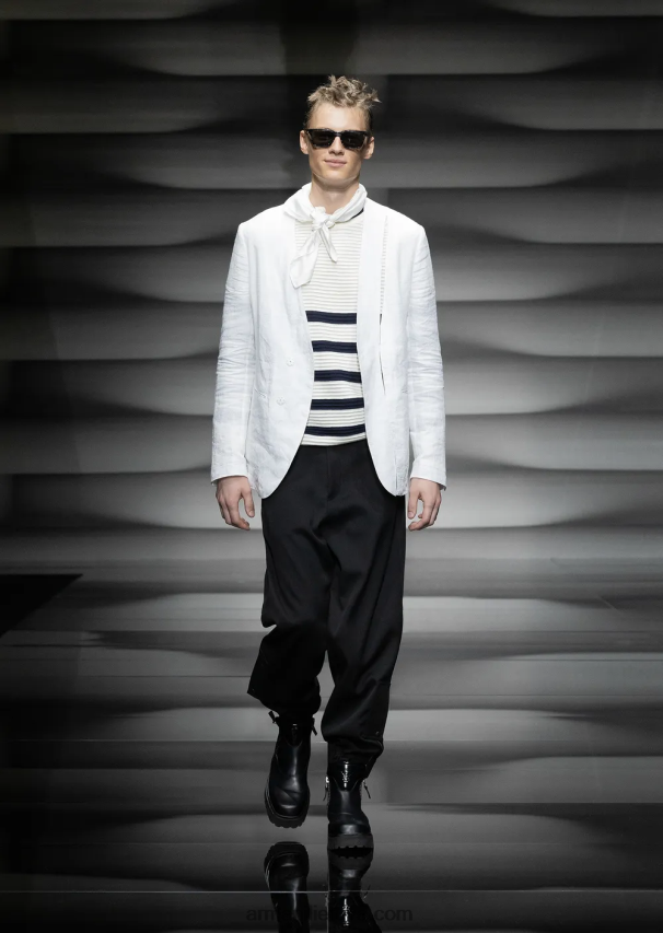 vyrų pieno baltumo Armani dryžuotas Osmanų džemperis 02482X1213