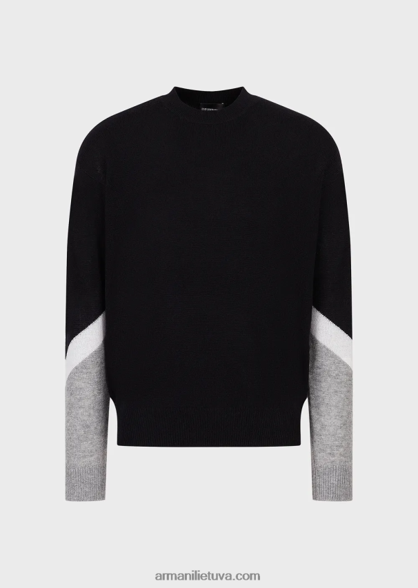 vyrų tamsiai mėlyna Armani Kašmyro vilnos megztinis su spalvotomis detalėmis 02482X1237