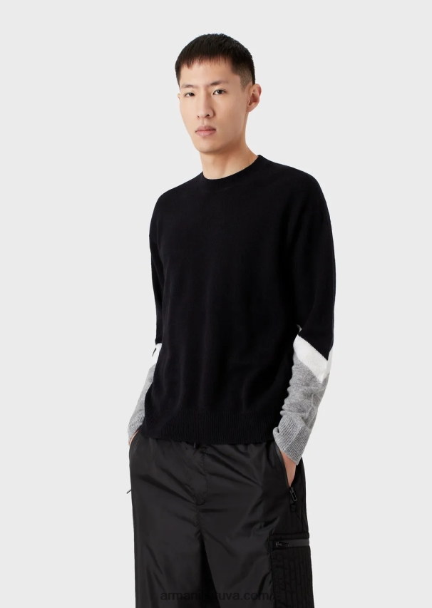 vyrų tamsiai mėlyna Armani Kašmyro vilnos megztinis su spalvotomis detalėmis 02482X1237