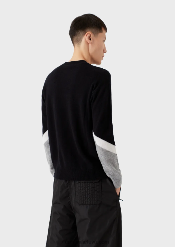 vyrų tamsiai mėlyna Armani Kašmyro vilnos megztinis su spalvotomis detalėmis 02482X1237