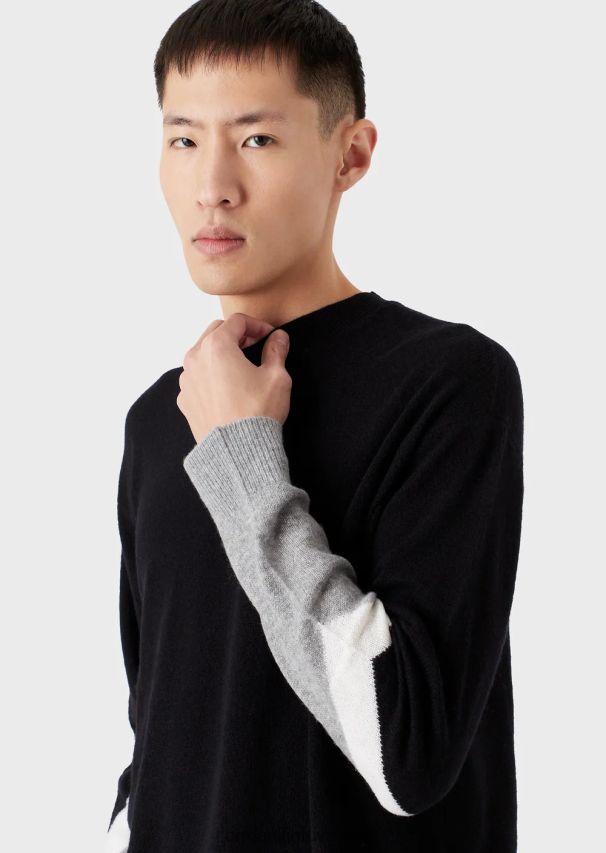 vyrų tamsiai mėlyna Armani Kašmyro vilnos megztinis su spalvotomis detalėmis 02482X1237