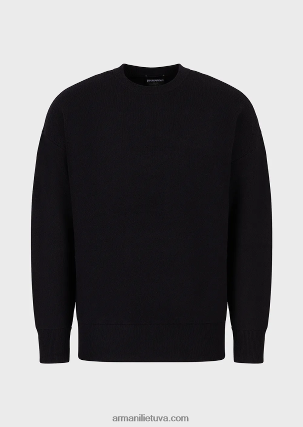 vyrų tamsiai mėlyna Armani Pirmos vilnos džemperis su įtemptu kaklu 02482X1236