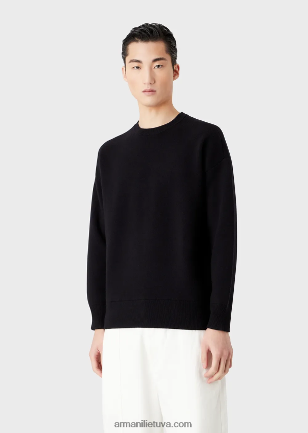 vyrų tamsiai mėlyna Armani Pirmos vilnos džemperis su įtemptu kaklu 02482X1236